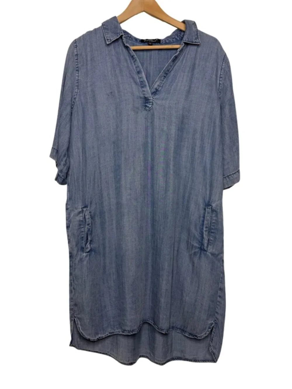 Velvet Heart Blue Tencel Chambray V-Neck Shift Dress with Pockets Size XL - Picture 1 of 10